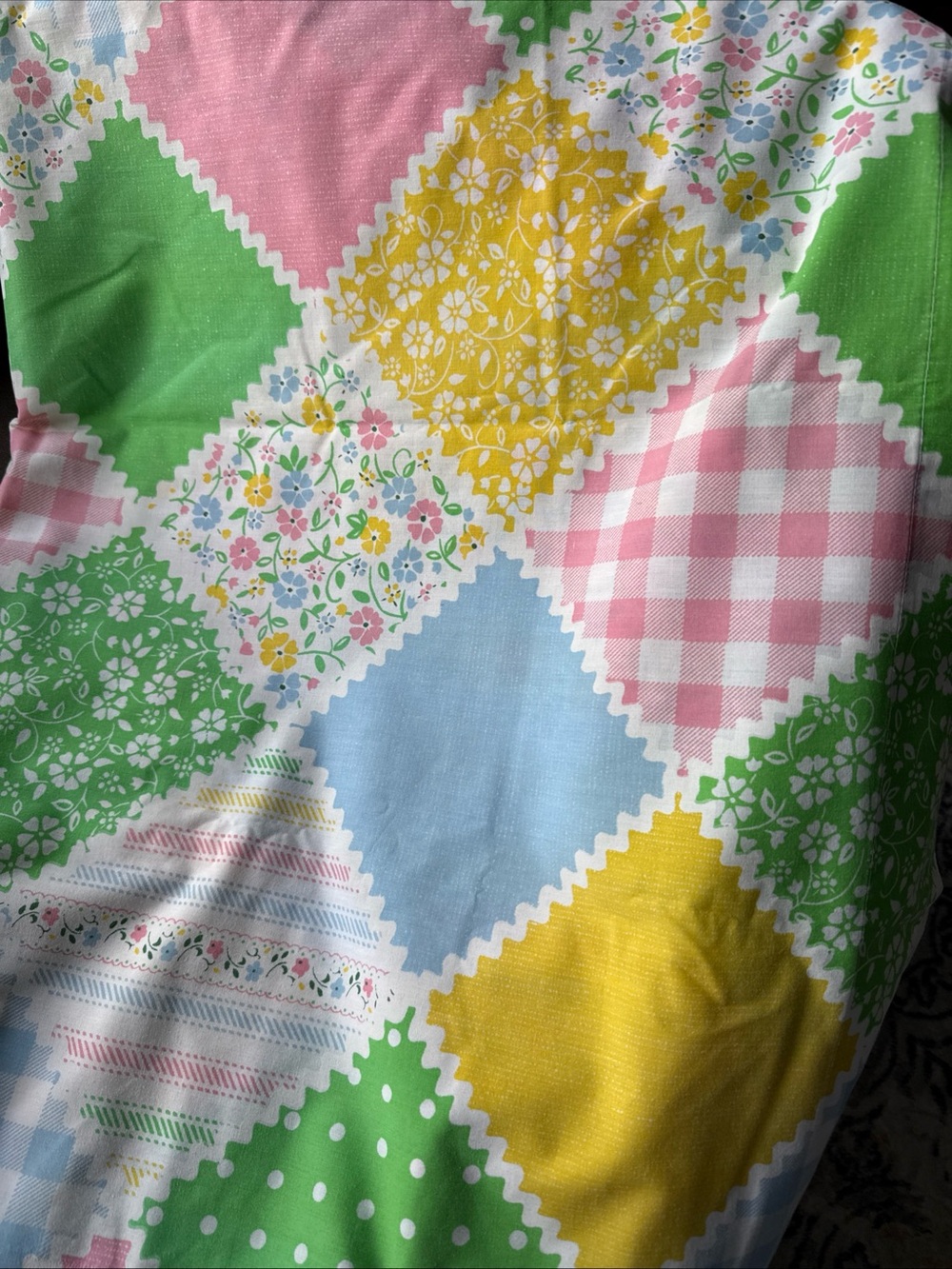 Vintage Patchwork Floral Cotton Bedding - Green, Pink, Yellow, Blue